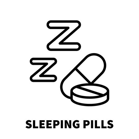 Sleeping pill icon or logo in modern line style. High quality black outline pictogram for web site design and mobile apps. Vector illustration on a white background.のイラスト素材