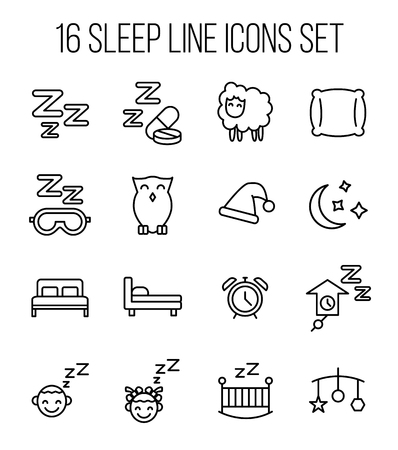 Set of sleep icons in modern thin line style. High quality black outline nap symbols for web site design and mobile apps. Simple sleep pictograms on a white background.のイラスト素材