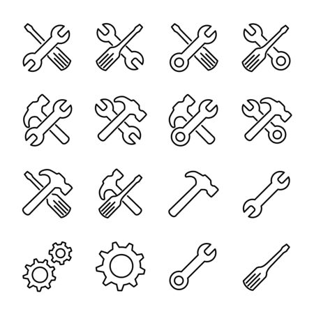 Set of repair icons in modern thin line style. High quality black outline tools symbols for web site design and mobile apps. Simple repair pictograms on a white background.のイラスト素材