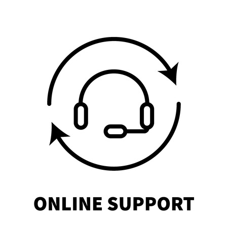 Online support icon or logo in modern line style. High quality black outline pictogram for web site design and mobile apps. Vector illustration on a white background.のイラスト素材