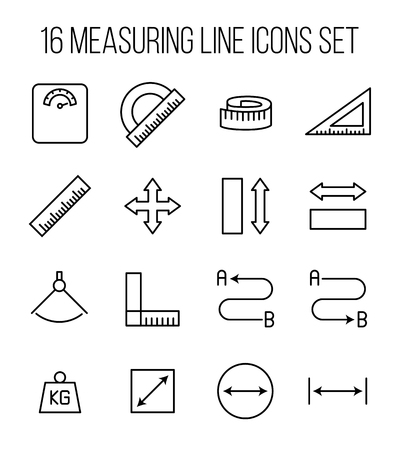 Set of measuring icons in modern thin line style. High quality black outline measure symbols for web site design and mobile apps. Simple measuring pictograms on a white background.のイラスト素材