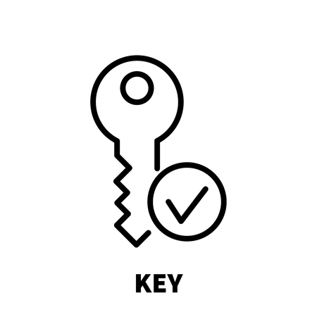 Key icon or logo in modern line style. High quality black outline pictogram for web site design and mobile apps. Vector illustration on a white background.のイラスト素材