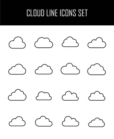 Set of cloud icons in modern thin line style. High quality black outline sky symbols for web site design and mobile apps. Simple cloud pictograms on a white background.のイラスト素材