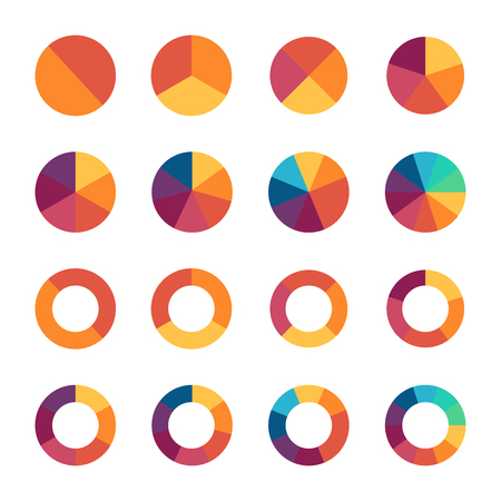 Set of pie chart icons in modern thin flat style. High quality black diagram symbols for infographic. Simple pie chart elements on a white background.のイラスト素材