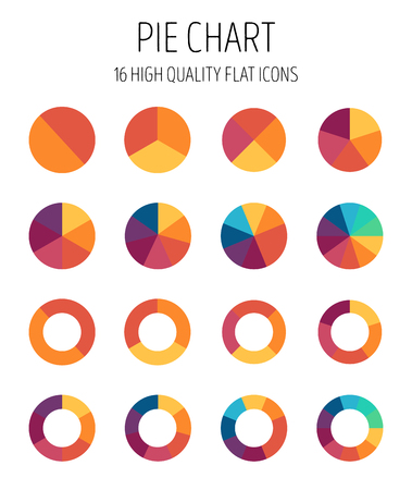 Set of pie chart icons in modern thin flat style. High quality black diagram symbols for infographic. Simple pie chart elements on a white background.のイラスト素材