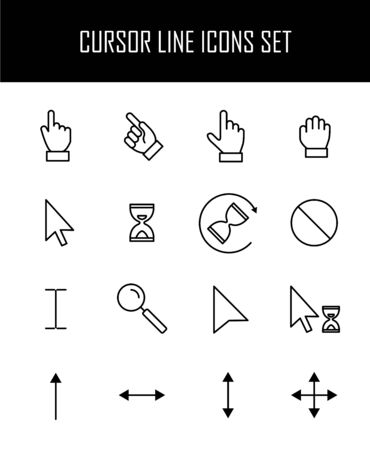 Set of cursor icons in modern thin line style. High quality black outline arrow symbols for web site design and mobile apps. Simple cursor pictograms on a white background.のイラスト素材