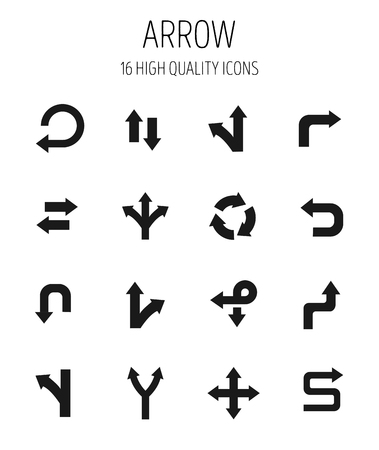 Set of arrow icons in modern thin flat style. High quality black direction symbols for web site design and mobile apps. Simple arrow pictograms on a white background.のイラスト素材