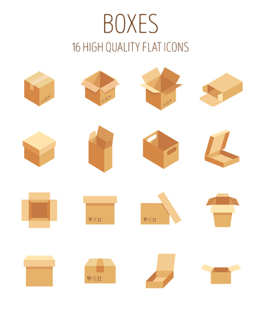 Set of box in modern flat style. High quality pack symbols for web site design and mobile apps. Simple flat box picture on a white background.のイラスト素材