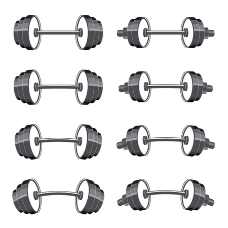 Set of sport dumbbells in modern flat style. Vector illustration isolated on a white background.のイラスト素材