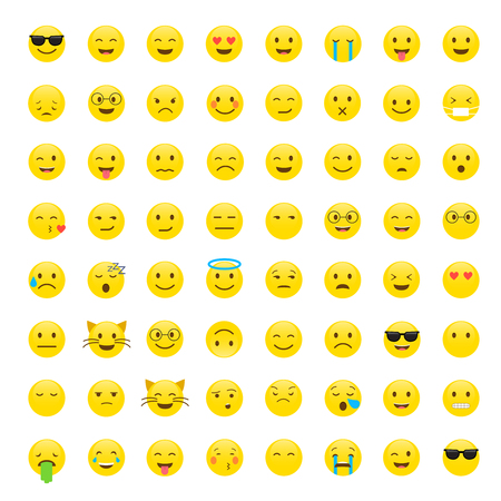 Set of cute smiley emoticons, emoji flat design isolated on white background, vector illustrationのイラスト素材