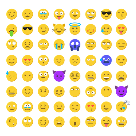 Set of cute smiley emoticons, emoji flat design.のイラスト素材