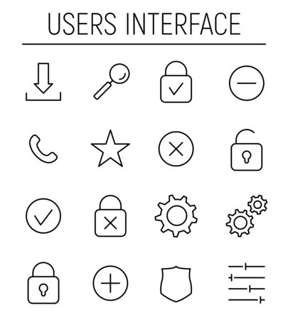 Set of UI icons in modern thin line style. High quality black outline symbols for web site design and mobile apps. Simple interface pictograms on a white background.のイラスト素材