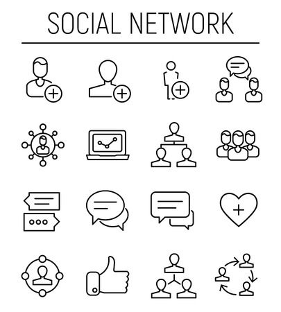 Set of social network icons in modern thin line style. High quality black outline communication symbols for web site design and mobile apps. Simple people pictograms on a white background.のイラスト素材