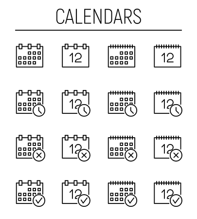 Set of calendar in modern thin line style. High quality black outline month symbols for web site design and mobile apps. Simple calendar pictograms on a white background.のイラスト素材