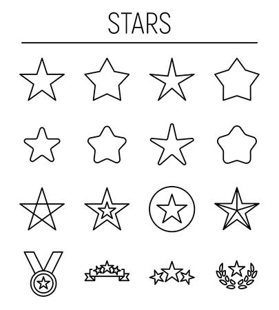 Set of star icons in modern thin line style. High quality black outline rank symbols for web site design and mobile apps. Simple star pictograms on a white background.のイラスト素材