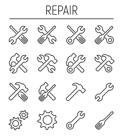 Set of repair icons in modern thin line styleのイラスト素材