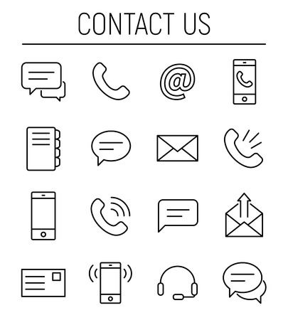 Set of contact us icons in modern thin line style. High quality black outline communication symbols for web site design and mobile apps. Simple contact pictograms on a white background.のイラスト素材