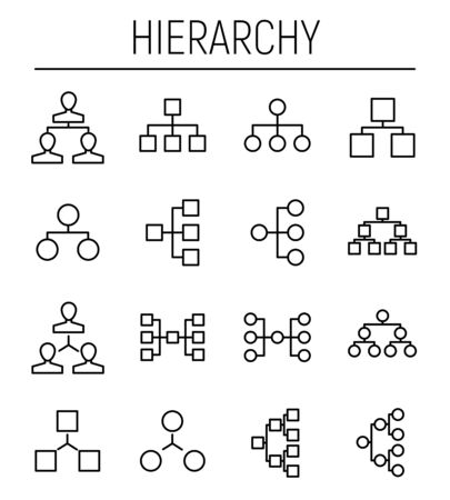 Set of hierarchy icons in modern thin line style. High quality black outline sctructure symbols for web site design and mobile apps. Simple organization pictograms on a white background.のイラスト素材
