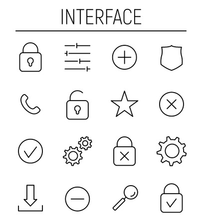 Set of interface icons in modern thin line style. High quality black outline symbols for web site design and mobile apps. Simple interface pictograms on a white background.のイラスト素材