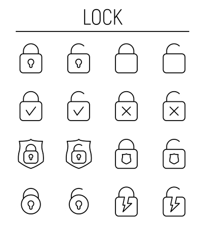 Set of lock in modern thin line style. High quality black outline block symbols for web site design and mobile apps. Simple lock pictograms on a white background.のイラスト素材