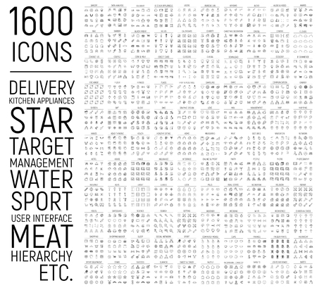 Exclusive 1600 thin line icons set. Big package of modern minimalistic pictograms for mobile UI/UX kit, infographics and web sites. High quality delivery, meat, water, sport, target and other signsのイラスト素材