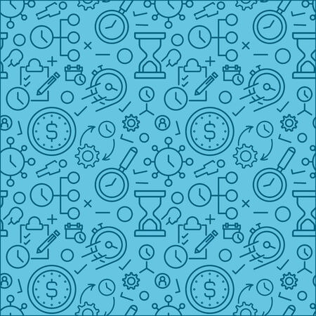 Time management vector seamless pattern. Blue backgroundのイラスト素材