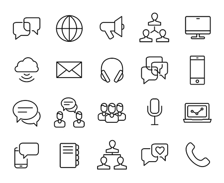 Premium set of communication line icons. Simple pictograms pack. Stroke vector illustration on a white background. Modern outline style icons collection.のイラスト素材
