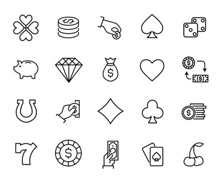 Premium set of gambling line icons. Simple pictograms pack. Stroke vector illustration on a white background. Modern outline style icons collection.のイラスト素材
