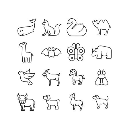 Stroke line icons set of animals. Simple symbols for app development and website design. Vector outline pictograms isolated on a white background. Pack of stroke icons.のイラスト素材