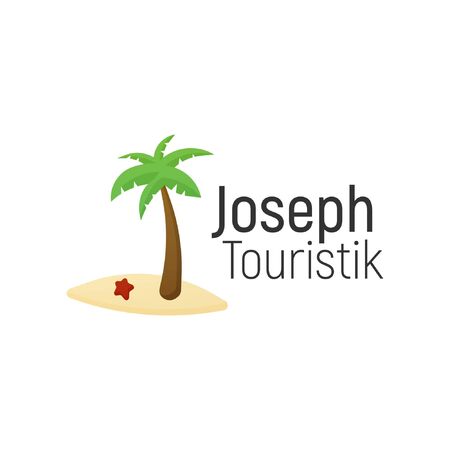 Travel logo template. Palm with a island. Vector illustration isolated on a white background. Travel color concept. Palm logo. Tourism vector for business, web or mobile.のイラスト素材