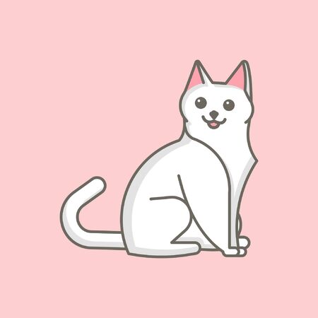 Kawaii funny cute cat or kitten. Vector illustration. Cartoon kitten for pet shop or zoo store. Cute cat for web site or mobile apps.のイラスト素材