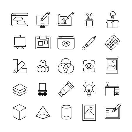 Set of design related vector line icons. Premium linear symbols pack. Vector illustration isolated on a white background. Web symbols for web sites and mobile app. Trendy design.のイラスト素材