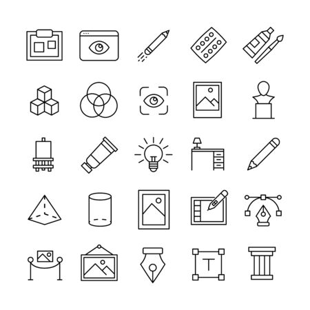 Stroke line icons set of design. Simple symbols for app development and website design. Vector outline pictograms isolated on a white background. Pack of stroke icons.のイラスト素材