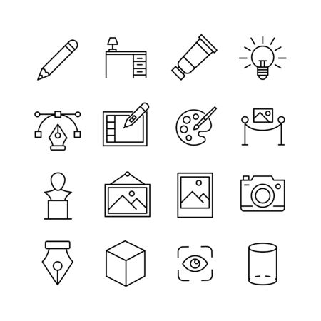 Simple set of art icons in trendy line style. Modern vector symbols, isolated on a white background. Linear pictogram pack. Line icons collection for web apps and mobile concept.のイラスト素材