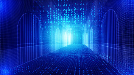 digital matrix building background is perfect for any type of news or information presentation. The background features a stylish and clean layoutの写真素材