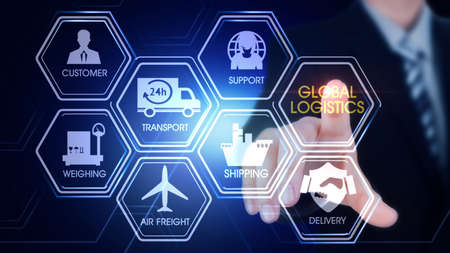 Logistic Concept
Hexagonal virtual Touch Screen Concept with man touching screen with finger and light streakの写真素材