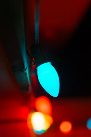 Colorful led lights in a dark room, close-up.