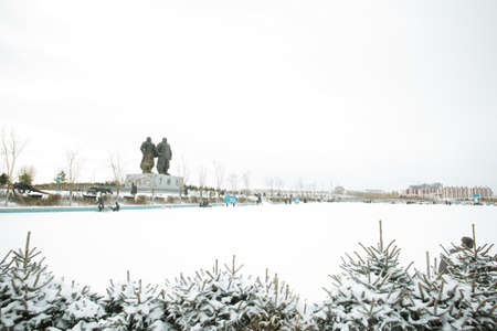 Landscape view of a square in Inner Mongolia during winterのeditorial素材