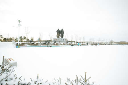 Landscape view of a square in Inner Mongolia during winterのeditorial素材
