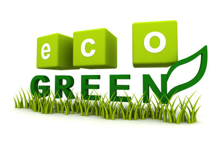 Eco Green 3D render icon with grassの写真素材