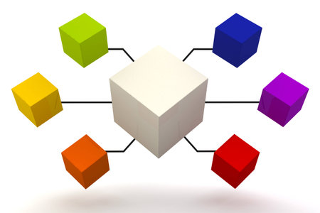 White and Colorful Organization Box Expand 3D renderの写真素材