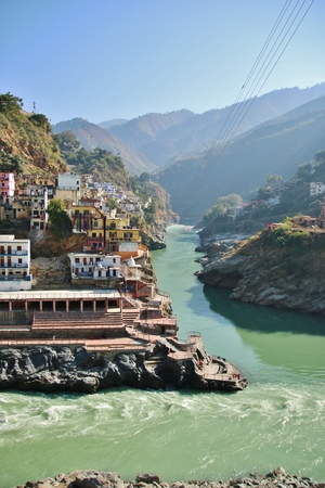 Houses of people in Devprayag, Uttarakhand, India.の写真素材