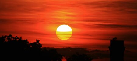 beautiful sunset in red, blue and orange colors