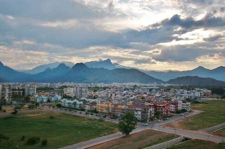 Architecture of Touristic part Antalya and mountains, Turkeyの写真素材