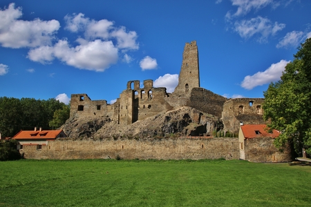 Medieval Castle Okor with blue sky in Czech republicの写真素材