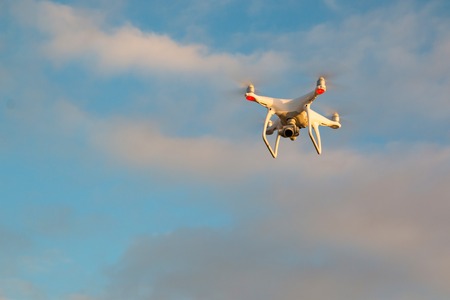 TENERIFE, SPAIN - 13.02.2017: Drone DJI Phantom 4 at sunset in flight in Tenerife, Spainのeditorial素材