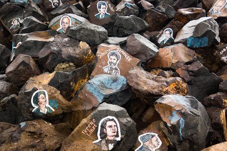 SANTA CRUZ DE TENERIFE, SPAIN - 12.02.2017: Graffiti on a stones of a breakwater in Santa Cruz de Tenerife, Canary, Spainのeditorial素材