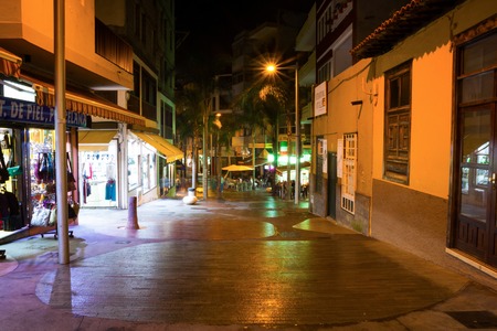 View of the night street in city Puerto de la Cruz in Tenerife, Canary Islands, Spainのeditorial素材