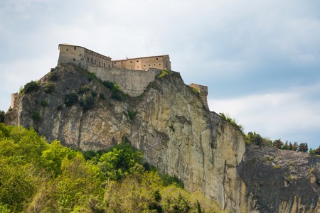 Medieval old fortress of in San Leo town on rock in the Marche regions in Italyの写真素材