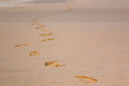 Footprints in sand in the beach
